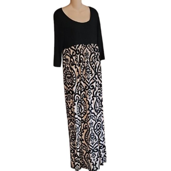 PinkBlush Maternity Black Mocha Damask Maxi dress stretch medium very long tall - Picture 5 of 15